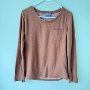Natural Reflections Women’s M Long Sleeve Crewneck Top Brown Cotton Casual
